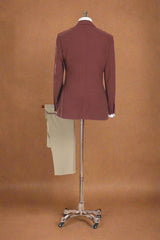 Brick Red Herringbone Wool & Khaki Chino Trousers 2 Piece Suit