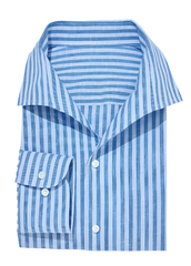Capri Collar Blue Stripe Cotton Linen Mix Summer Shirt