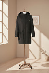 Men's Black Hooded Trench Coat Made to Measure