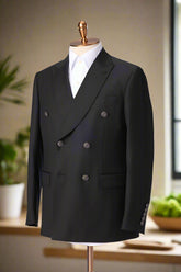Men's Black Double Breasted Jacket and White Trouser Made to Measure