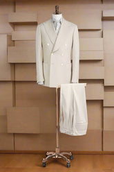 Men's Cream Double Breasted Suit Made to Measure