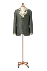 Men's 2-Piece Made to Measure Olive Green Linen Jacket with White Chinos