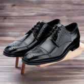 John White Mens Black Lucan Semi-Brogues Shoes