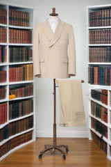 Men's Light Khaki Double Breasted Suit Made to Measure