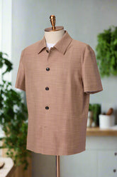 Men's Wood Brown Overshirt with White Stripe Short Made to Measure