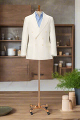 Men's White Double Breasted Linen Jacket Made to Measure