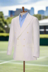Men's White Double Breasted Linen Jacket Made to Measure