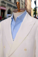 Men's White Double Breasted Linen Jacket Made to Measure