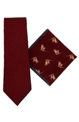 Wine Pheasant Silk Tie And Hank Set - Accessories