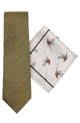Ecru Pheasant Silk Tie And Hank Set - Accessories