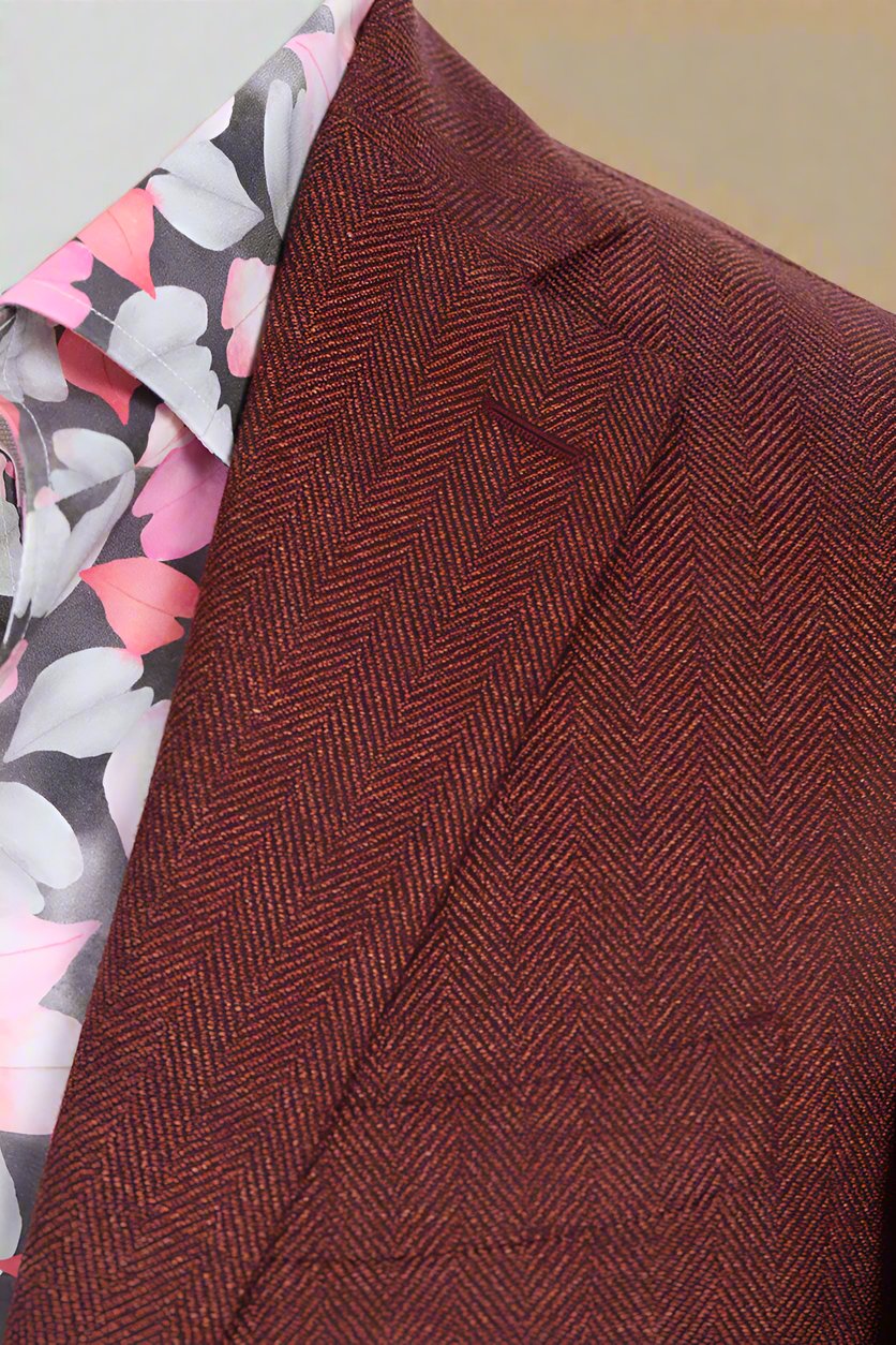 Brick Red Herringbone Wool & Khaki Chino Trousers 2 Piece Suit