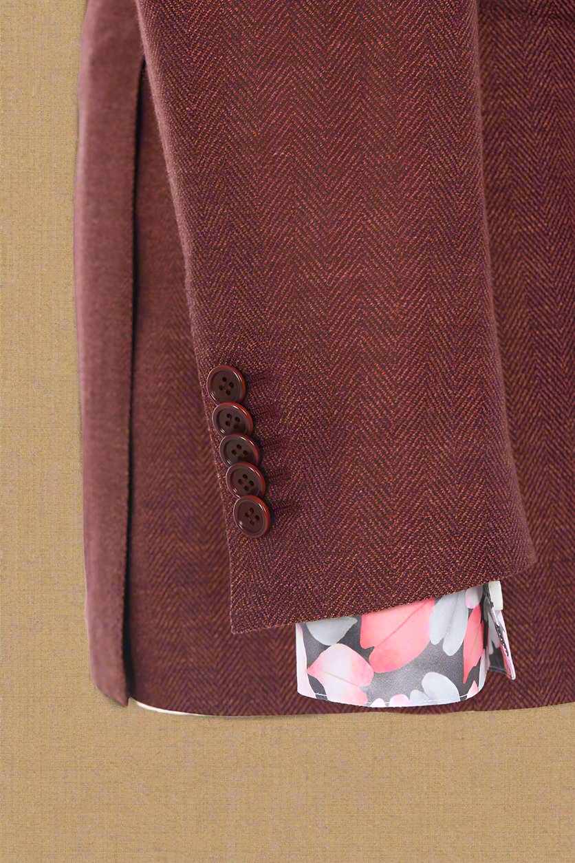 Brick Red Herringbone Wool & Khaki Chino Trousers 2 Piece Suit