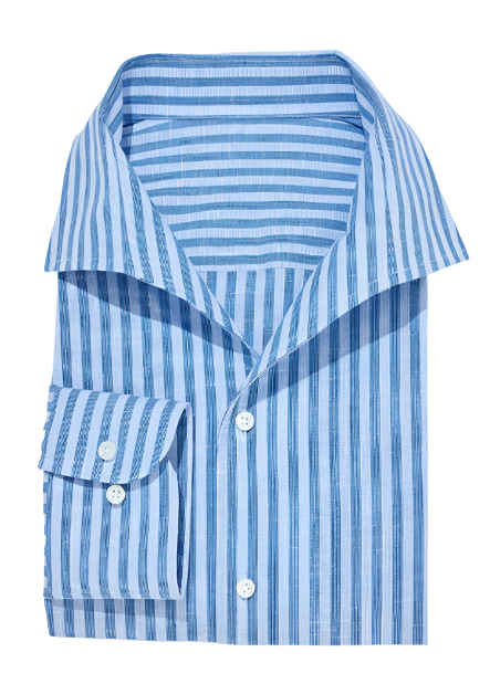 Capri Collar Blue Stripe Cotton Linen Mix Summer Shirt