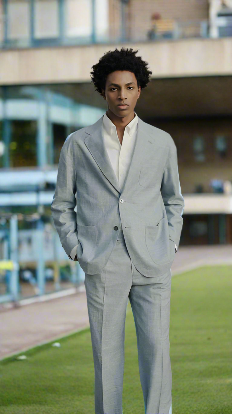 Men's Blue Bamboo & Linen Mix Suit Made to Measure