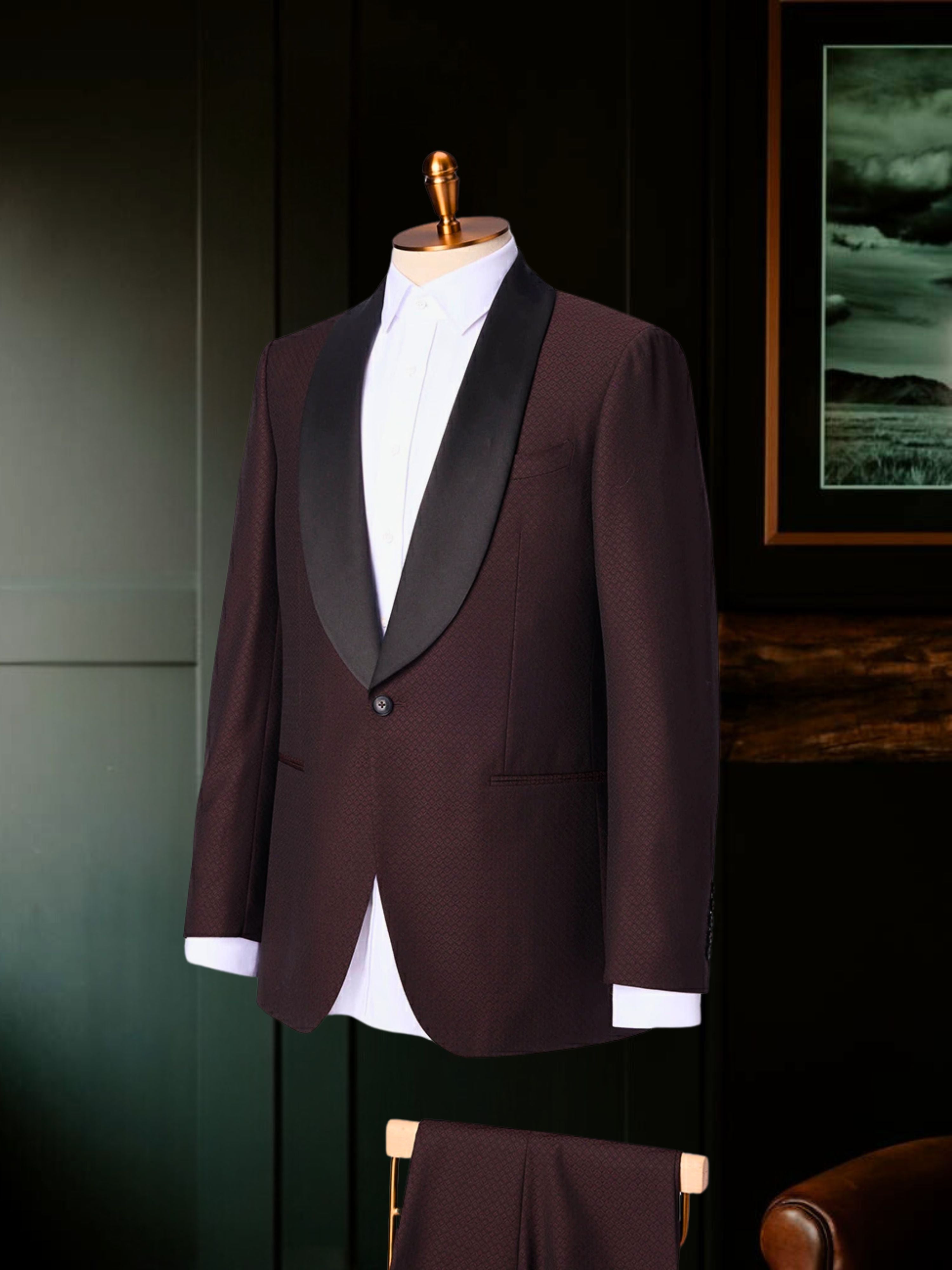 Men's Burgundy Textured Tuxedo Made to Measure