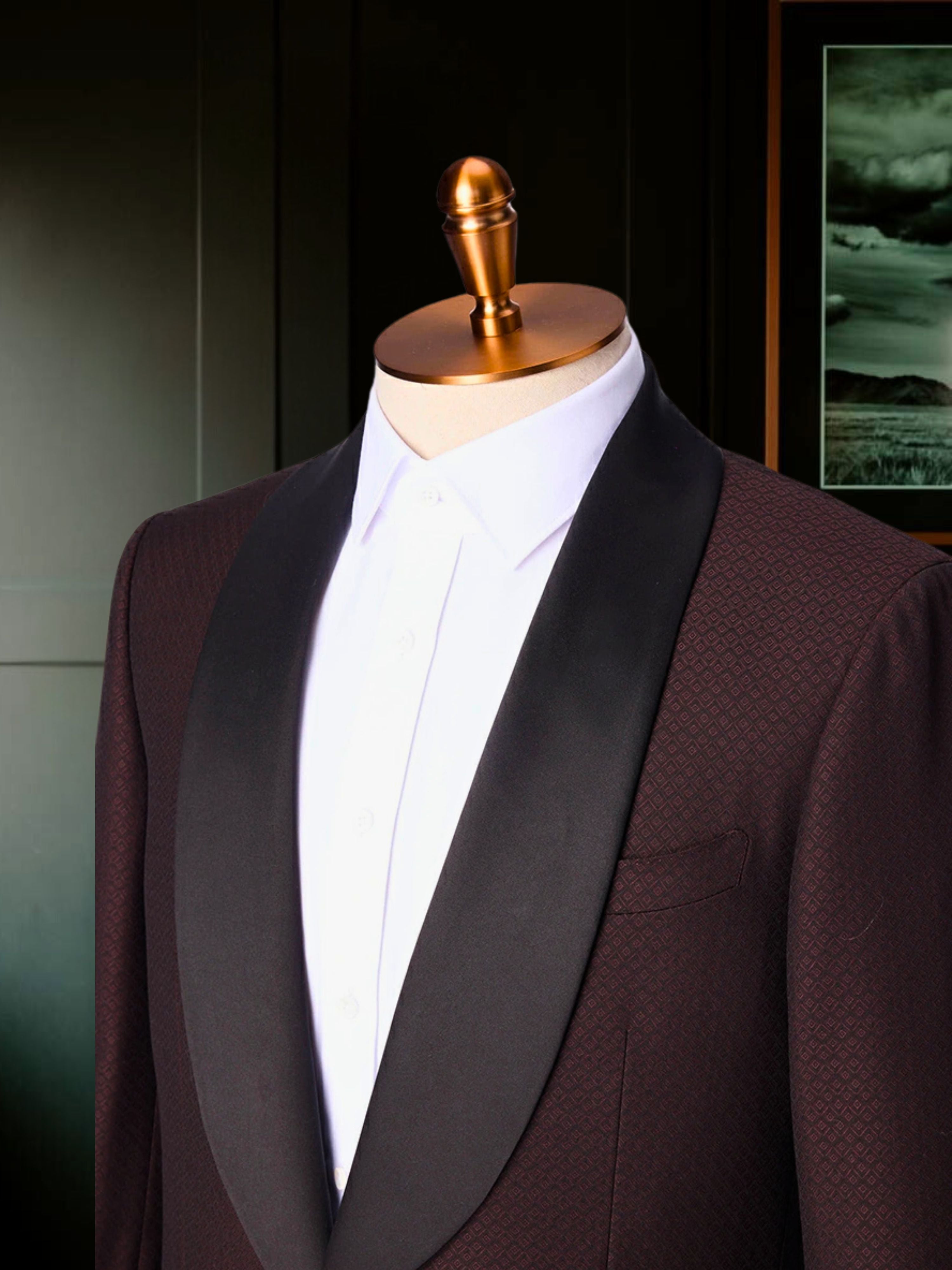 Men's Burgundy Textured Tuxedo Made to Measure