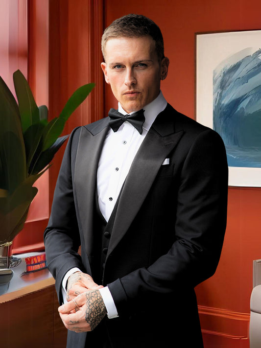 Men's 3 Piece Black Tie Tuxedo Made to Measure 3000