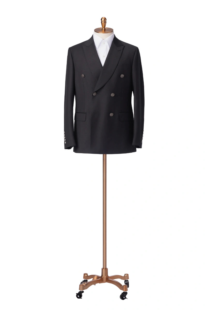 Men's Black Double Breasted Jacket and White Pants Made to Measure