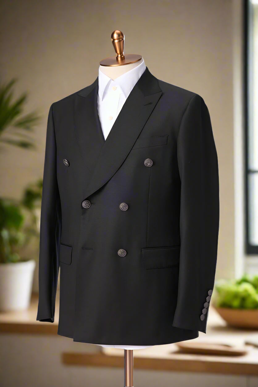 Men's Black Double Breasted Jacket and White Pants Made to Measure