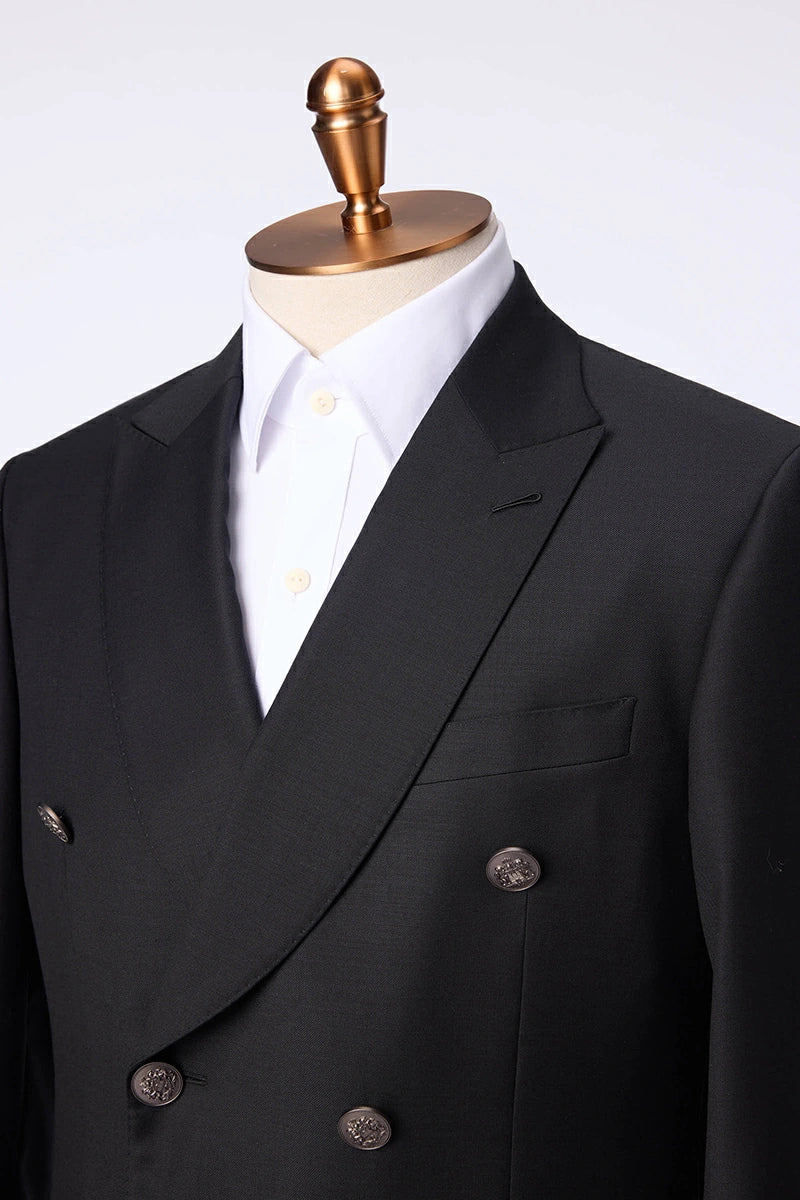 Men's Black Double Breasted Jacket and White Pants Made to Measure