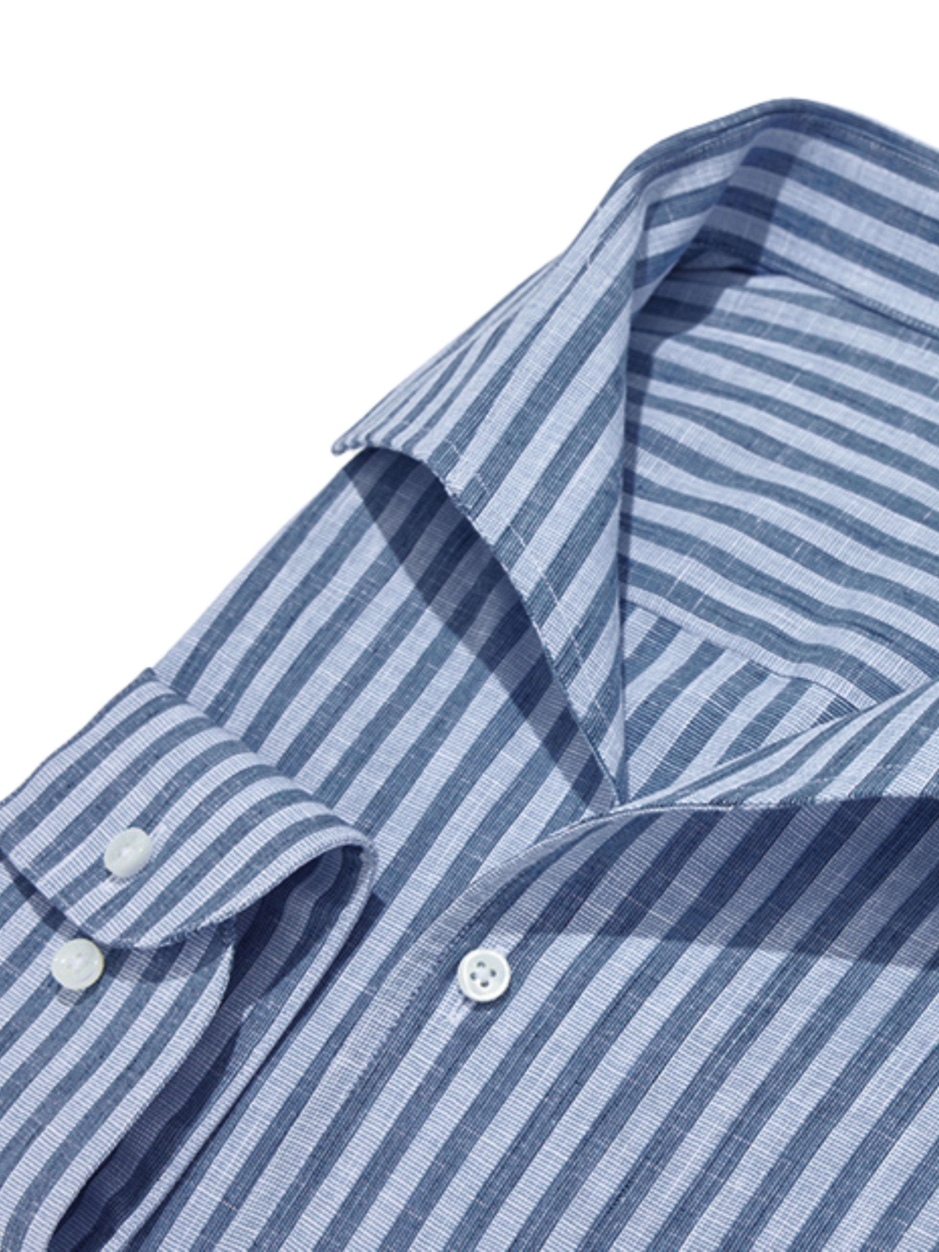 Capri Collar Blue Stripe Cotton Linen Mix Summer Shirt