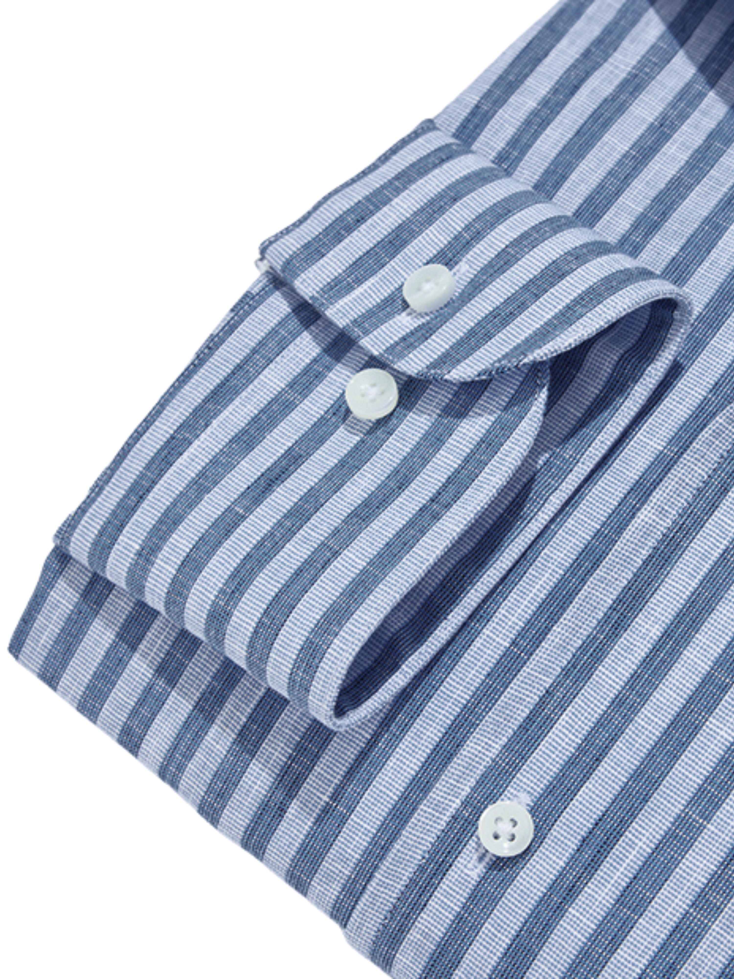 Capri Collar Blue Stripe Cotton Linen Mix Summer Shirt