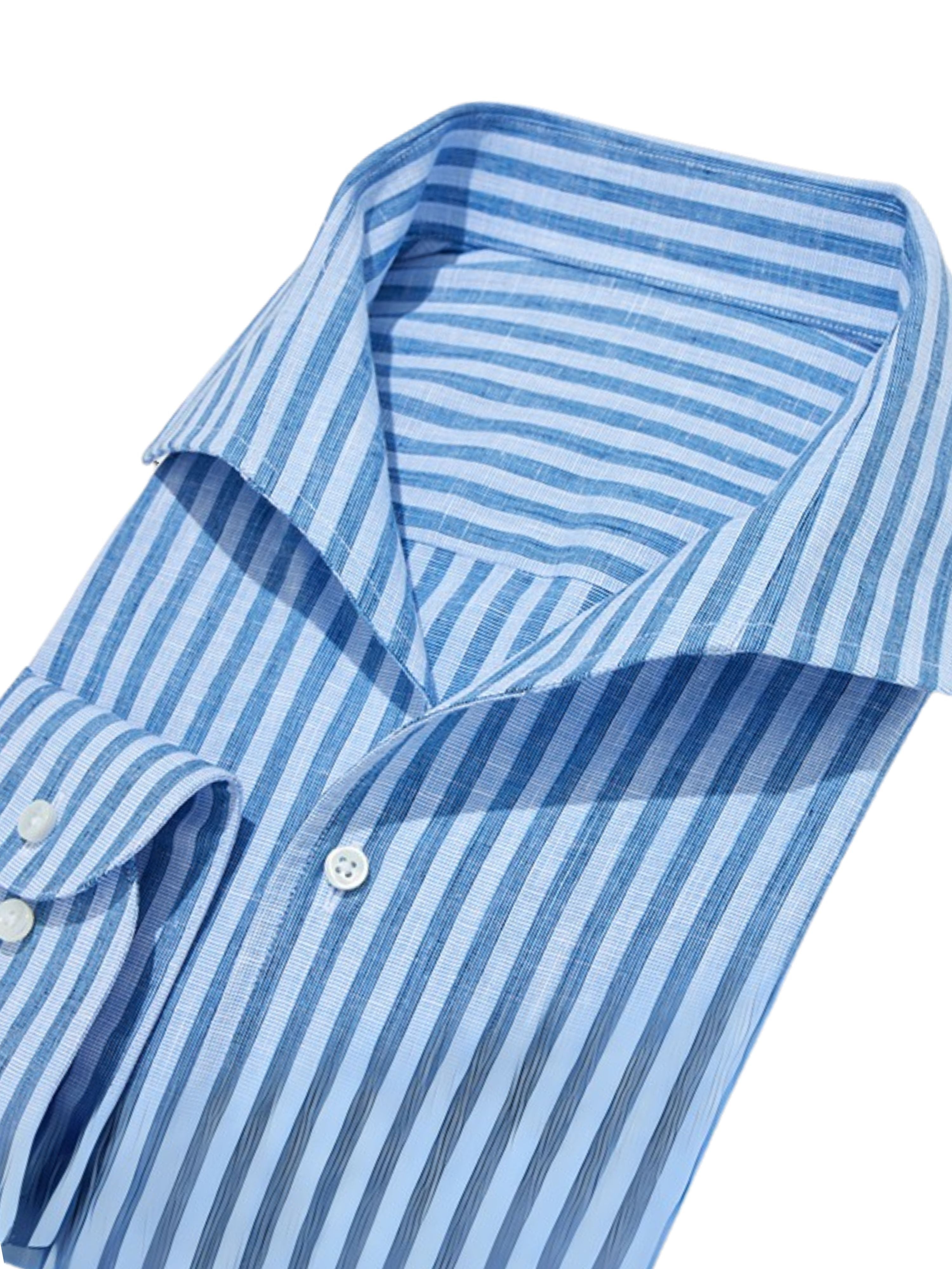 Capri Collar Blue Stripe Cotton Linen Mix Summer Shirt