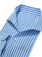Capri Collar Blue Stripe Cotton Linen Mix Summer Shirt