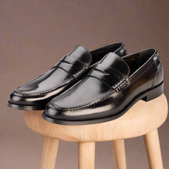 John White Mens Black Downey Penny Loafer - Barucci