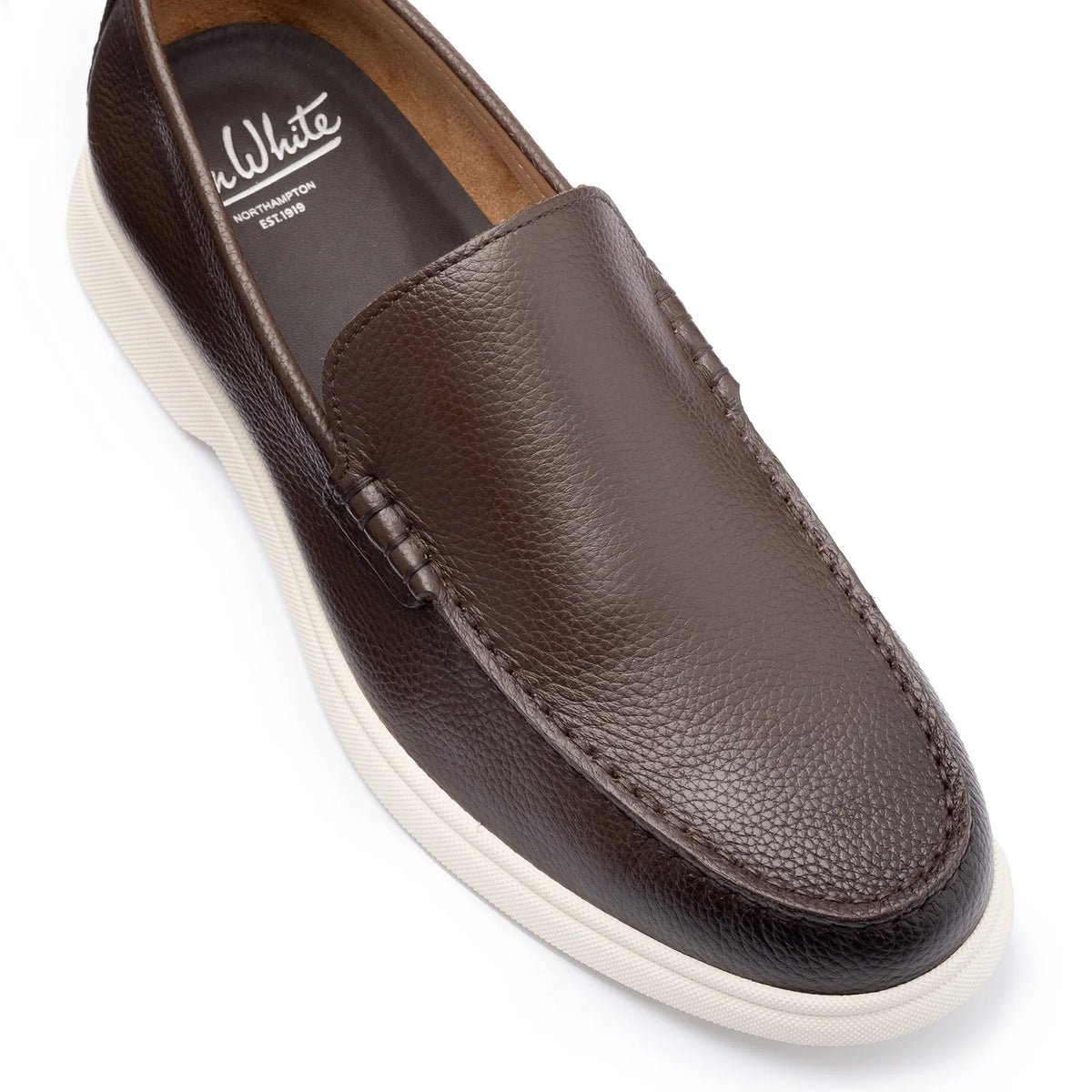 John White Mens Brown Ethan Plain Tumbled Grain Loafer