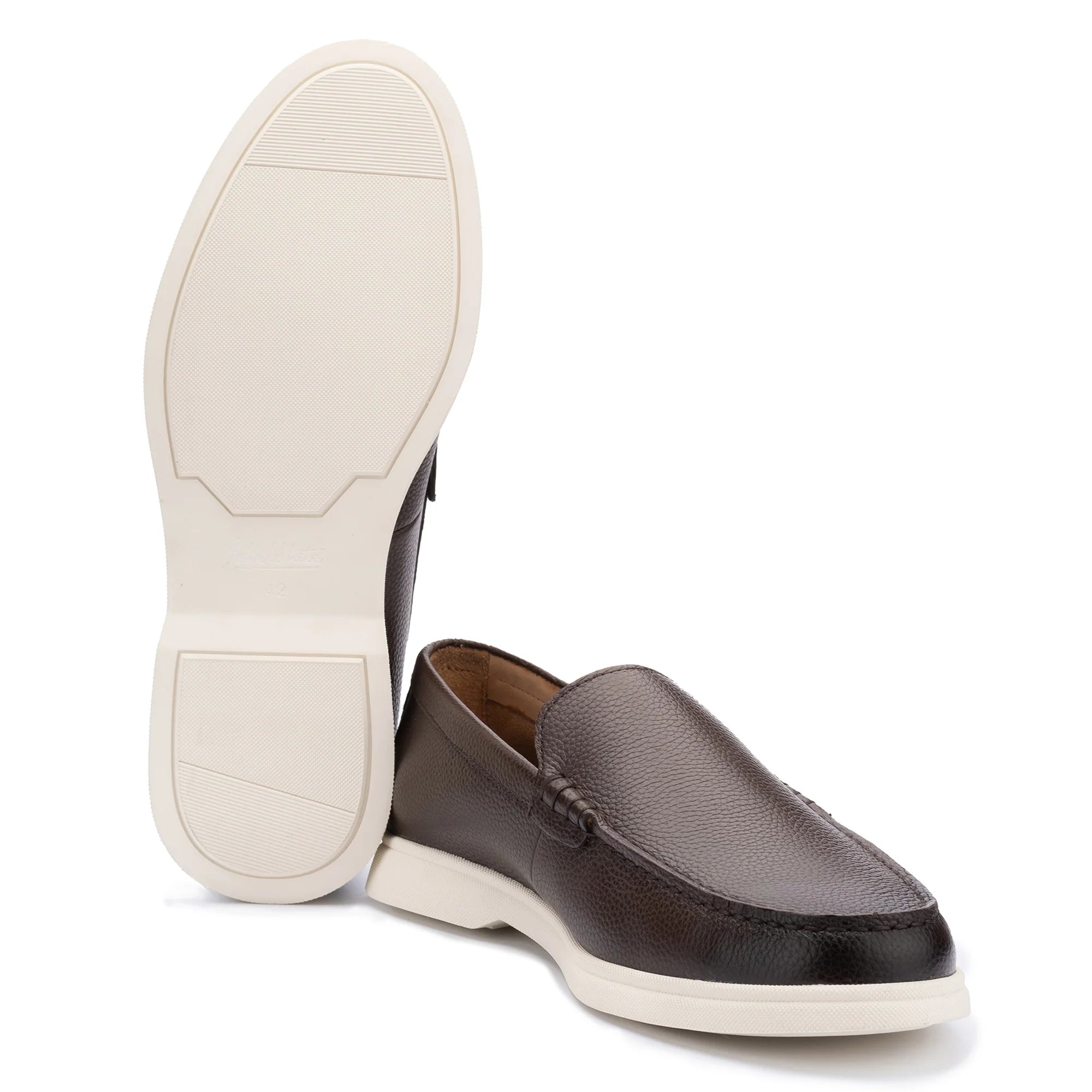 John White Mens Brown Ethan Plain Tumbled Grain Loafer - Barucci