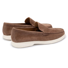 John White Mens Ethan Brown Plain Calf Suede Loafer - Barucci