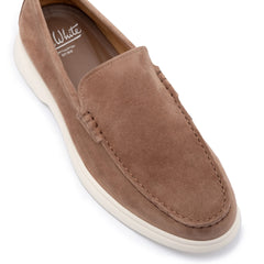 John White Mens Ethan Brown Plain Calf Suede Loafer - Barucci