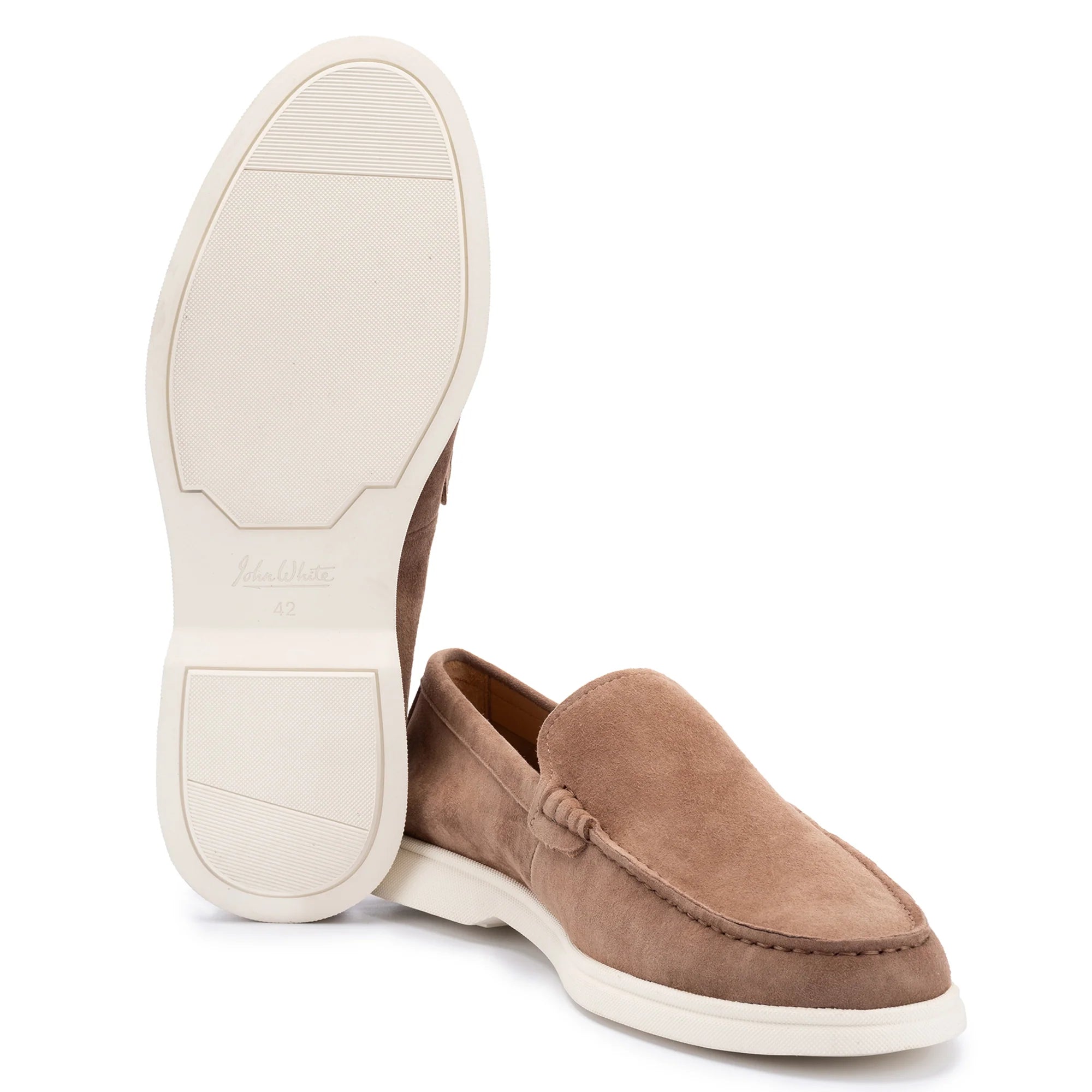 John White Mens Ethan Brown Plain Calf Suede Loafer - Barucci