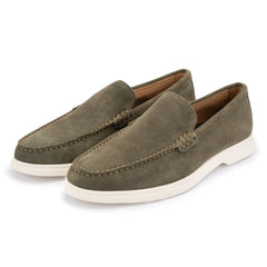 John White Mens Ethan Green Plain Calf Suede Loafer - Barucci