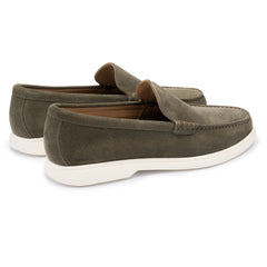 John White Mens Ethan Green Plain Calf Suede Loafer - Barucci