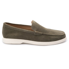John White Mens Ethan Green Plain Calf Suede Loafer - Barucci