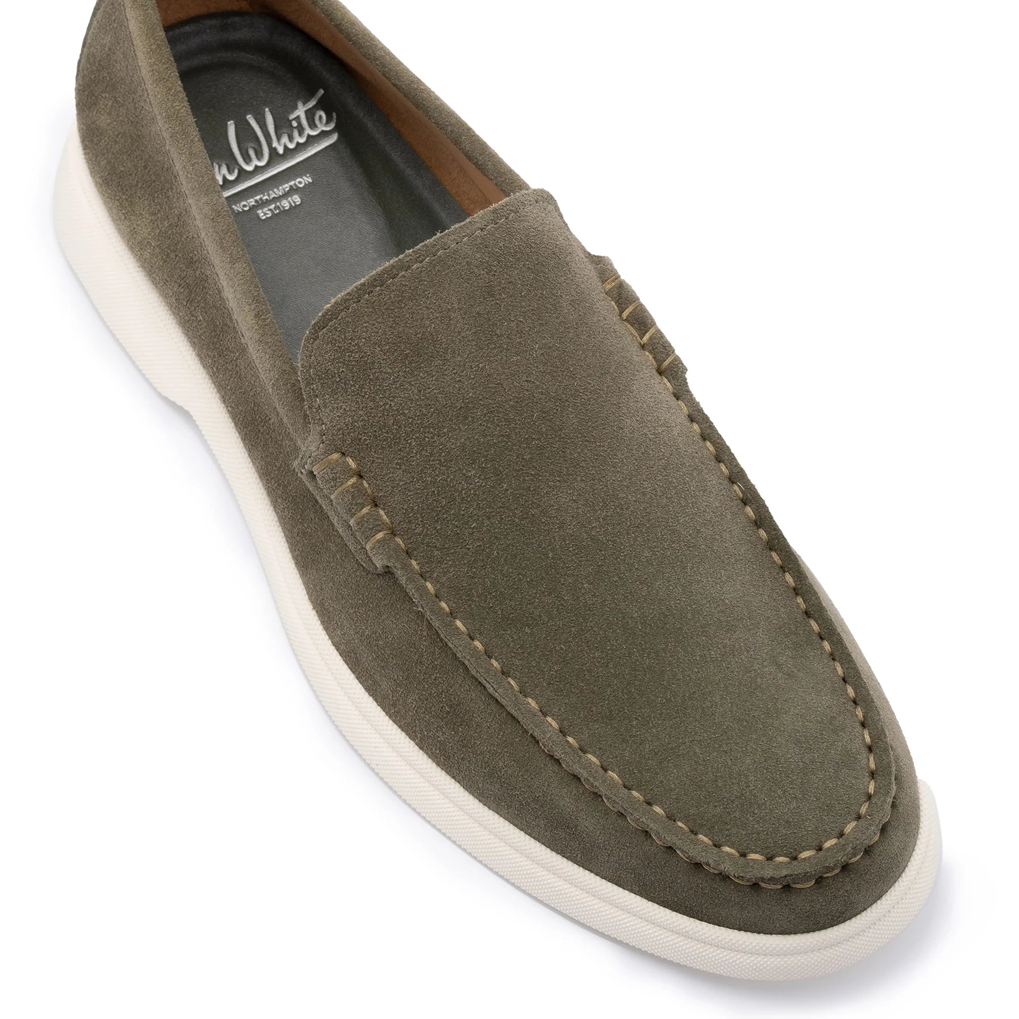 John White Mens Ethan Green Plain Calf Suede Loafer - Barucci
