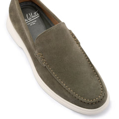 John White Mens Ethan Green Plain Calf Suede Loafer - Barucci