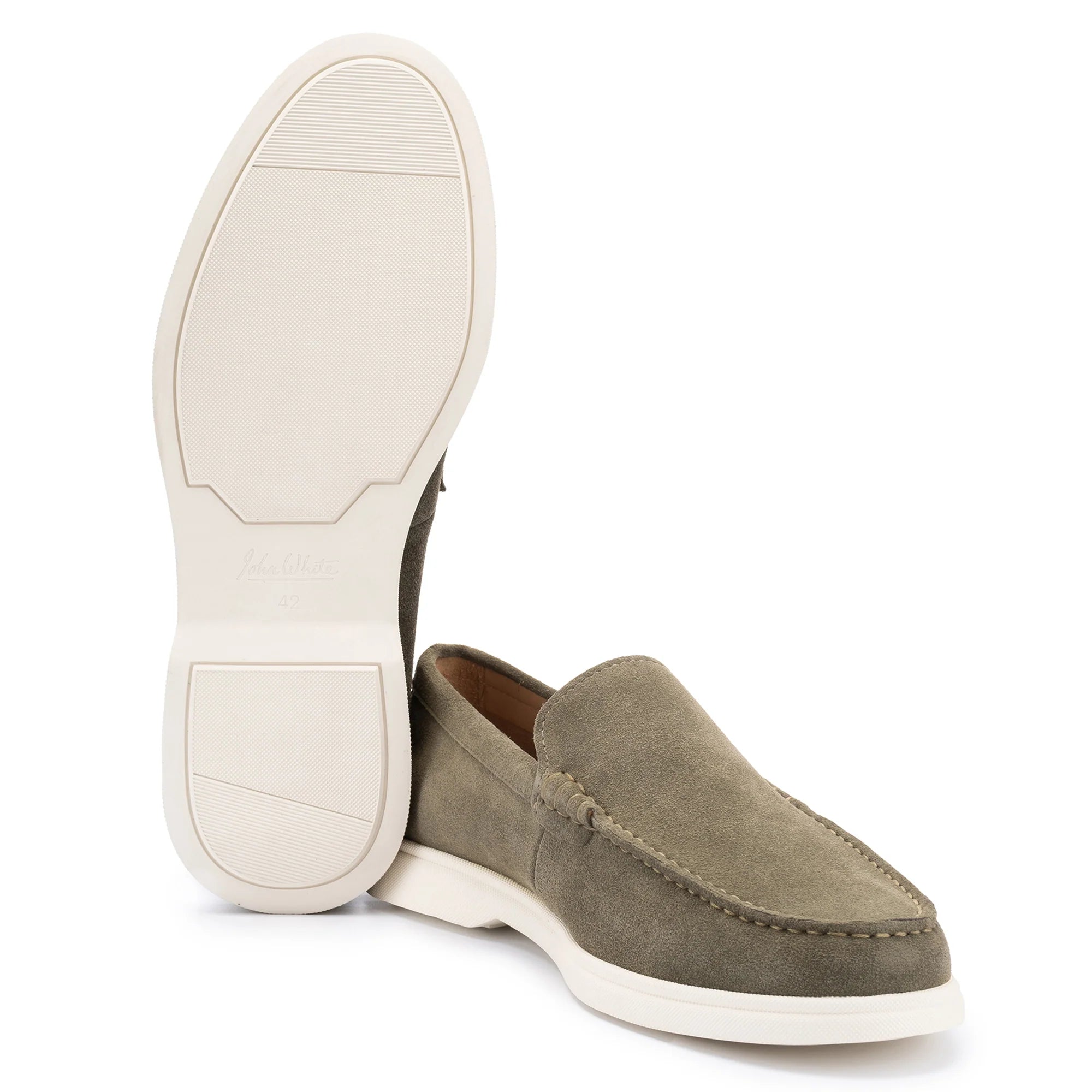 John White Mens Ethan Green Plain Calf Suede Loafer - Barucci