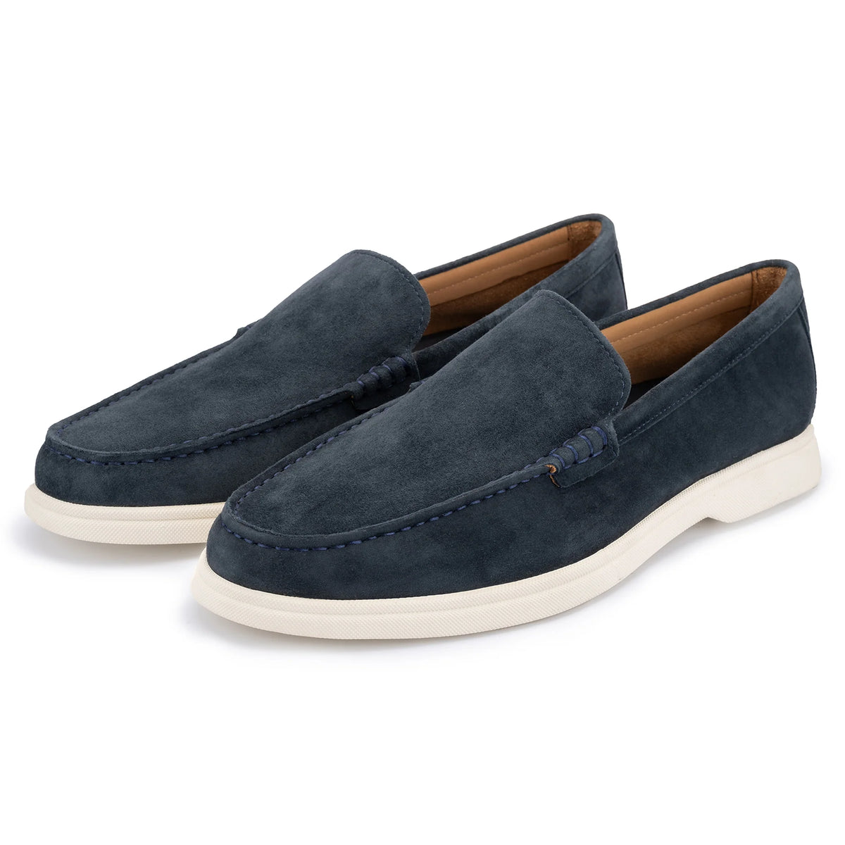 John White Mens Ethan Navy Plain Calf Suede Loafer - Barucci