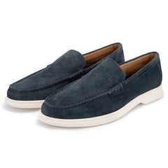 John White Mens Ethan Navy Plain Calf Suede Loafer - Barucci