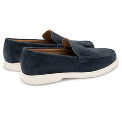 John White Mens Ethan Navy Plain Calf Suede Loafer - Barucci