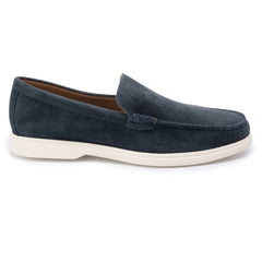 John White Mens Ethan Navy Plain Calf Suede Loafer - Barucci