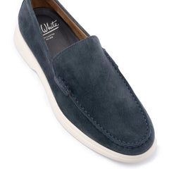 John White Mens Ethan Navy Plain Calf Suede Loafer - Barucci