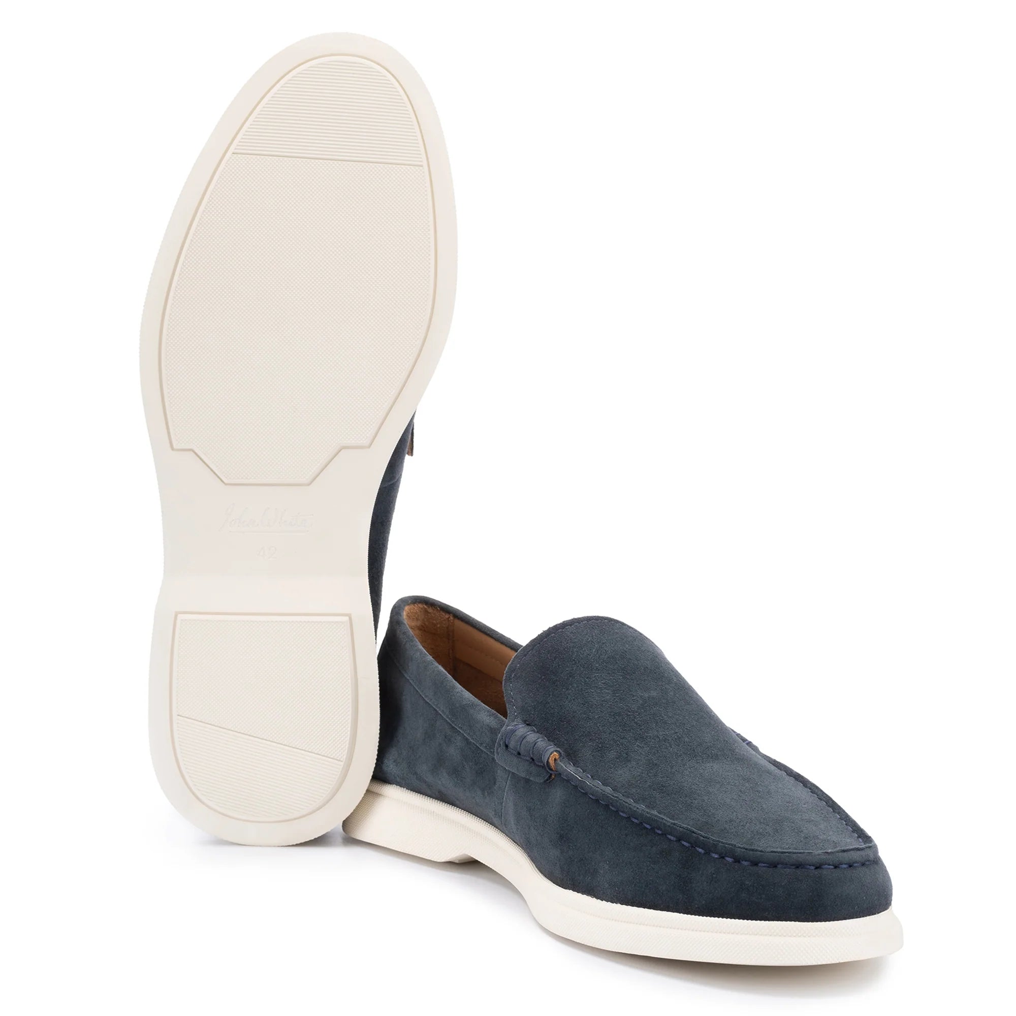 John White Mens Ethan Navy Plain Calf Suede Loafer - Barucci