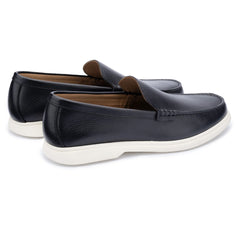 John White Mens Navy Ethan Plain Tumbled Grain Loafer - Barucci
