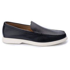 John White Mens Navy Ethan Plain Tumbled Grain Loafer - Barucci