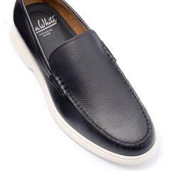 John White Mens Navy Ethan Plain Tumbled Grain Loafer - Barucci