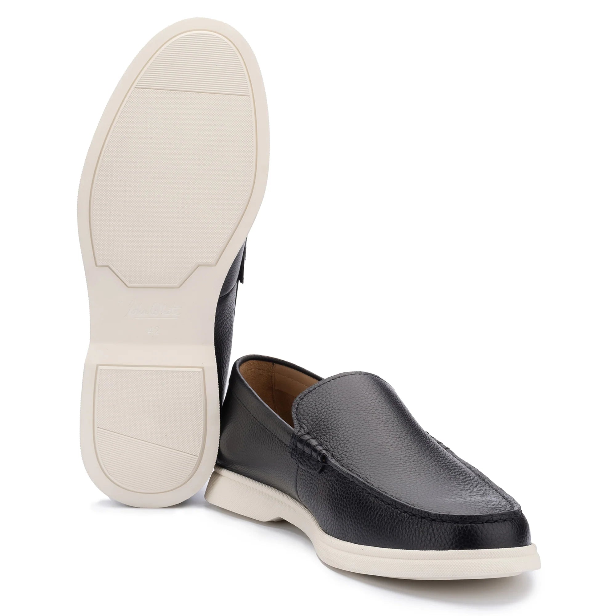 John White Mens Navy Ethan Plain Tumbled Grain Loafer - Barucci